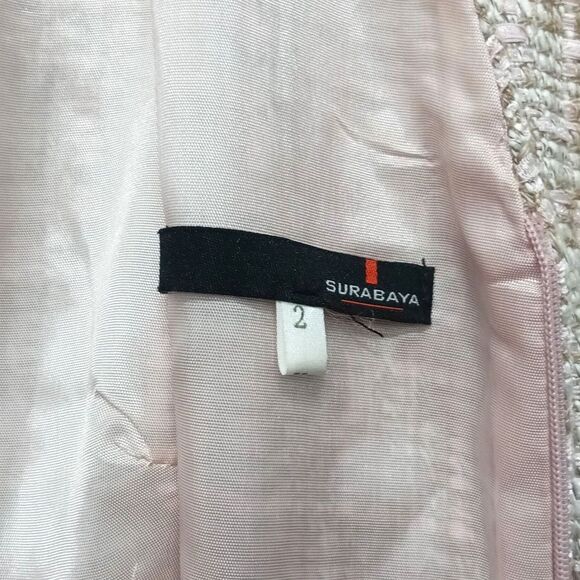 Vintage Surabaya Sleeveless Tweed V-Neck Dress Pink Ruffled Chiffon Hem Size 2 - Picture 5 of 6